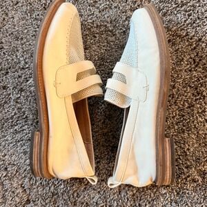 Kelsi Dagger Brooklyn White Leather Knit Lens Penny Loafer‎ Flats Women Size 8.5